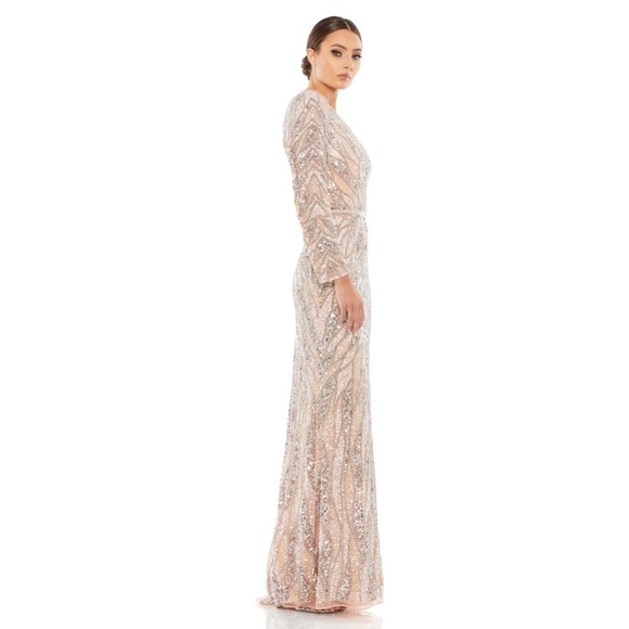 Mac Duggal 4982 NWT EMBELLISHED ONE SLEEVE GOWN W/ SEQUIN BELT rose gold - Picture 4 of 13